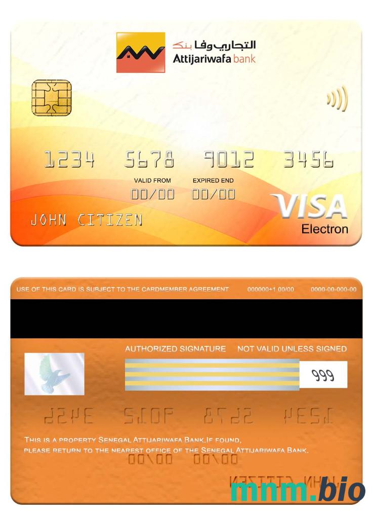 Senegal Attijariwafa Bank visa electron karta przykład w formacie PSD